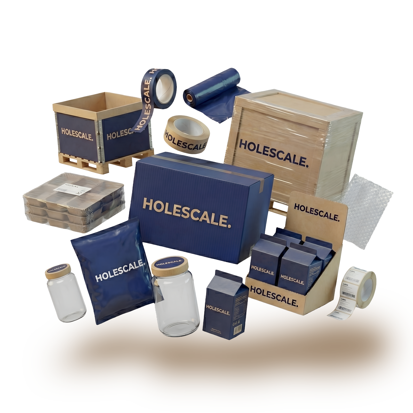 Custom packaging materials including corrugated boxes, mailers, poly bags, and shipping supplies